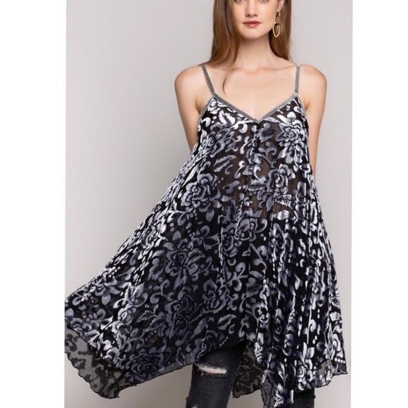 NWTGS Boho Retro Inspired Velvet Burn Out Spaghetti Strap Swing Dress - Picture 2 of 11